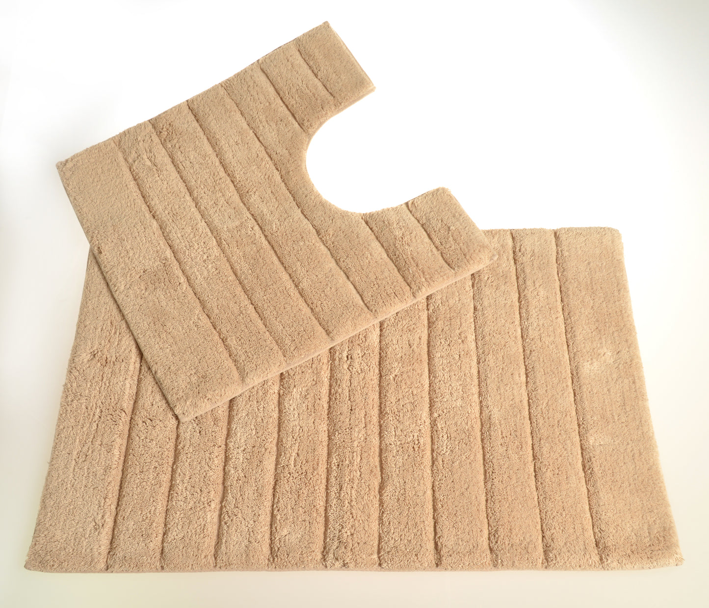 100% Cotton Two Piece Linear Rib Bath and Pedestal Mat in Stone Beige