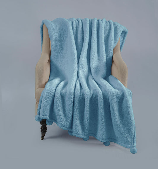 Soft Sherpa Pom Pom Throw in Blue