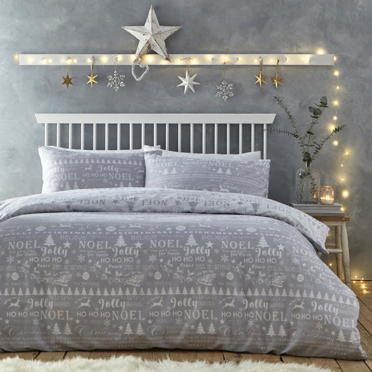 Jolly Christmas Duvet Cover Set Silver grey