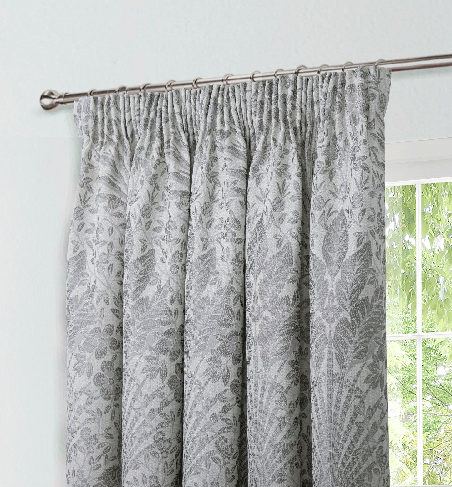 Floral Jacquard Pair Curtains In Natural Keswick