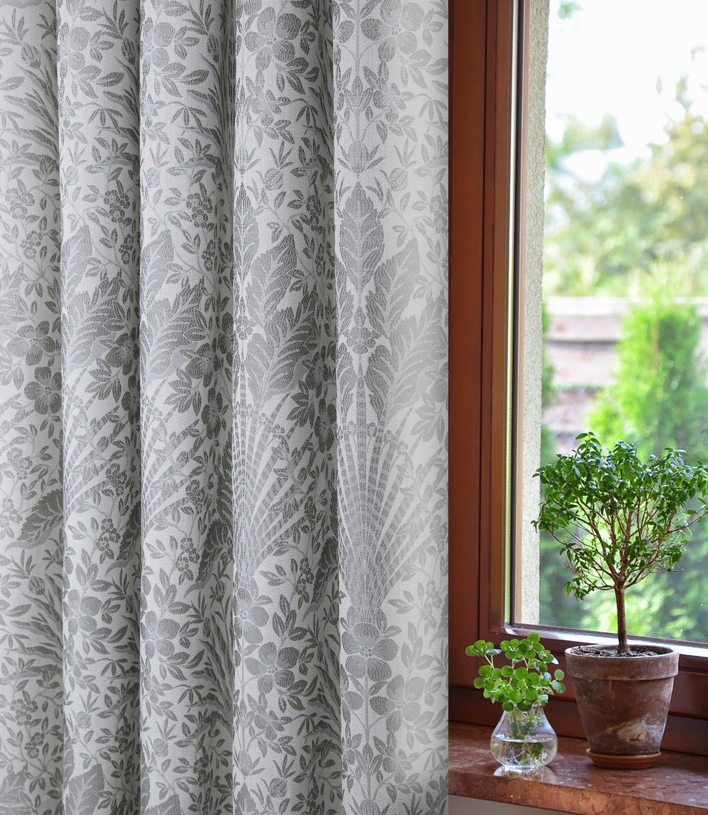 Floral Jacquard Pair Curtains In Natural Keswick