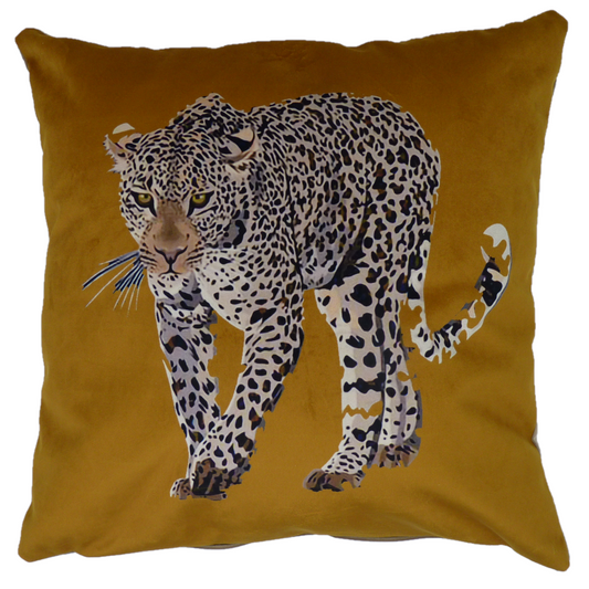 Velvet Touch Leopard Cushion Cover in Ochre