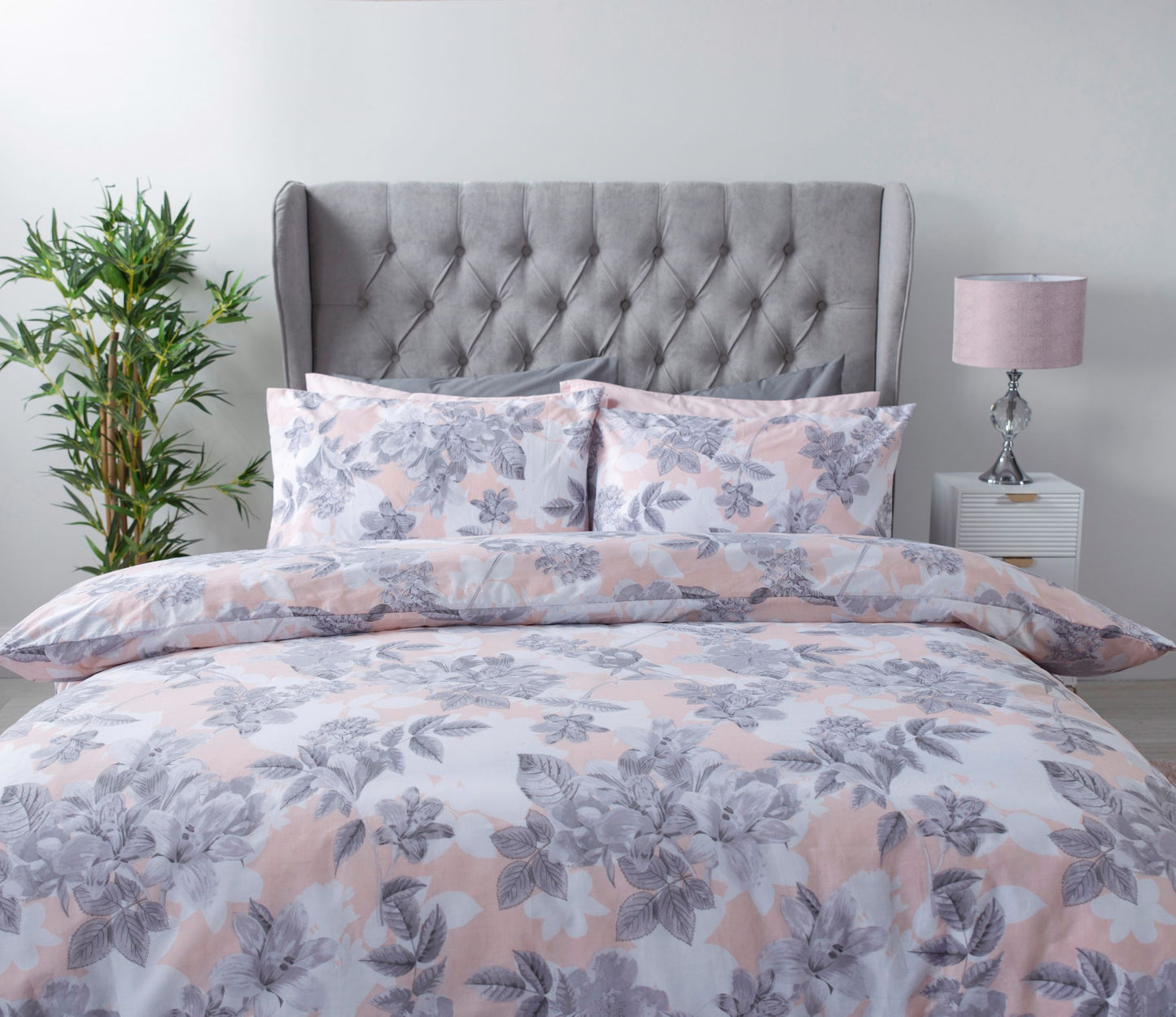 Soft Toned Floral Duvet Set Pinks & Greys