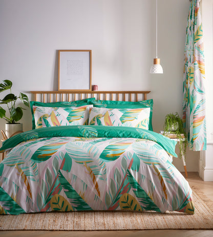 Palm Leaf Large Print Design Duvet Cover Set Green