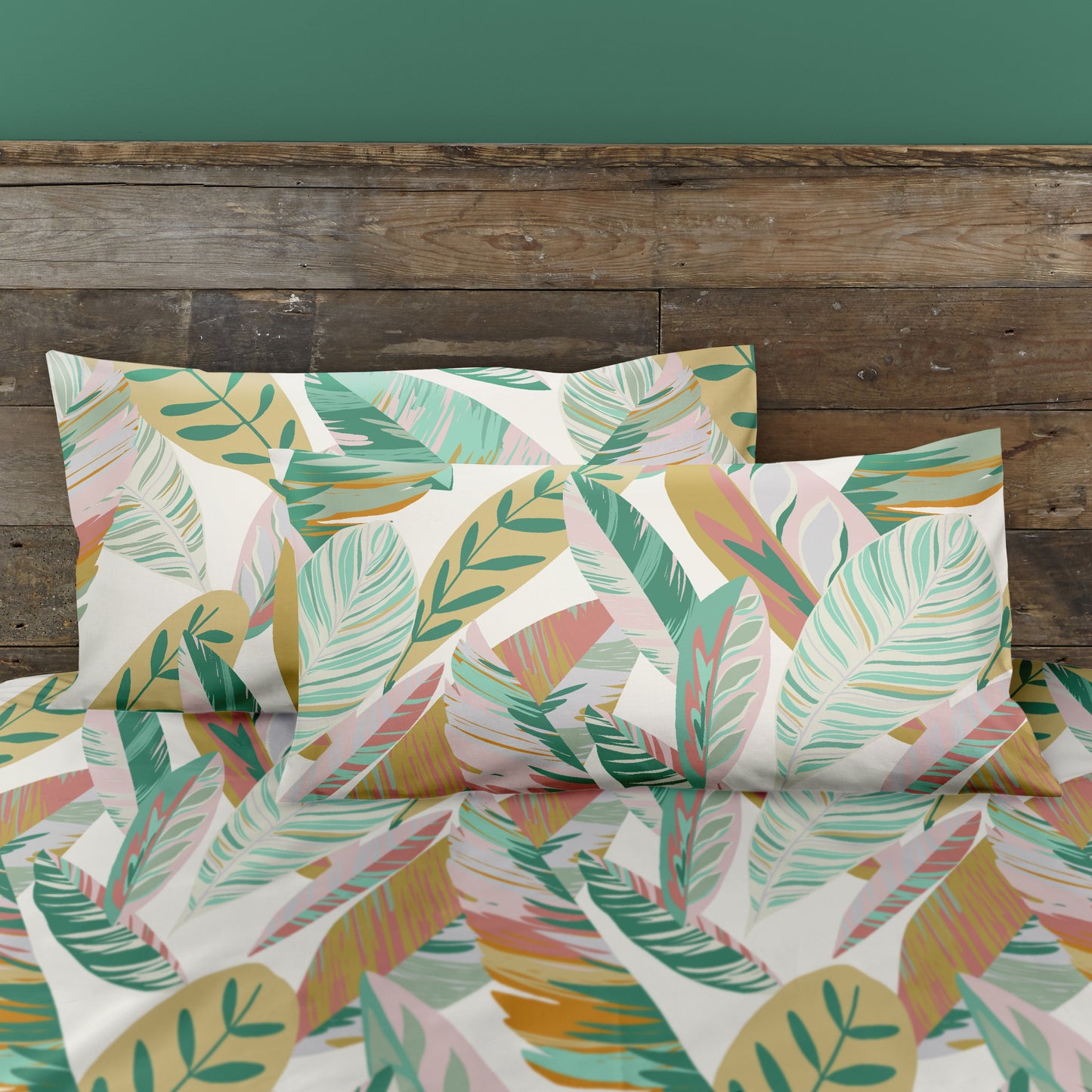 Palm Leaf Large Print Design Duvet Cover Set Green