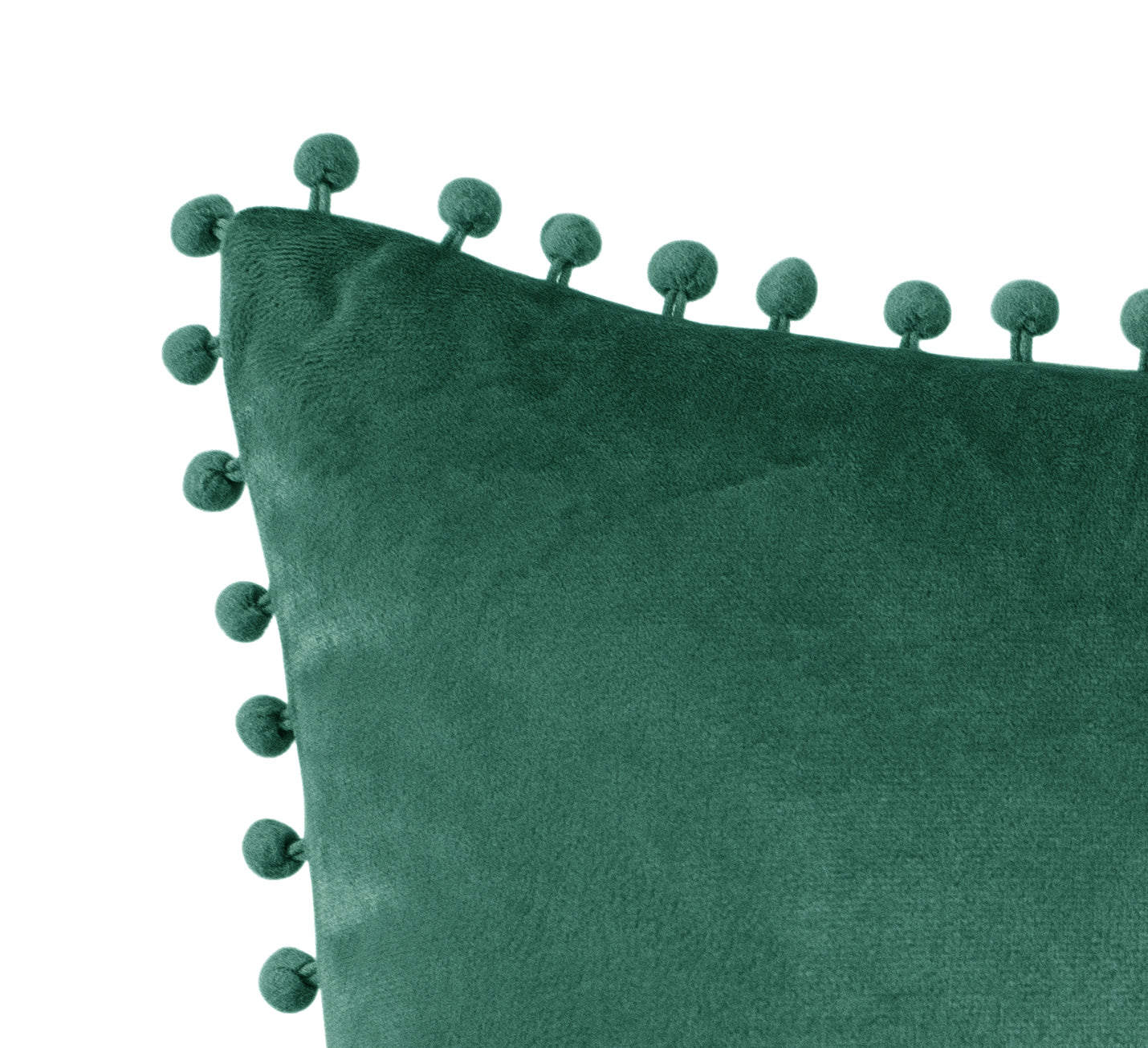 Soft Pom Pom French Velvet Cushion in Emerald Green