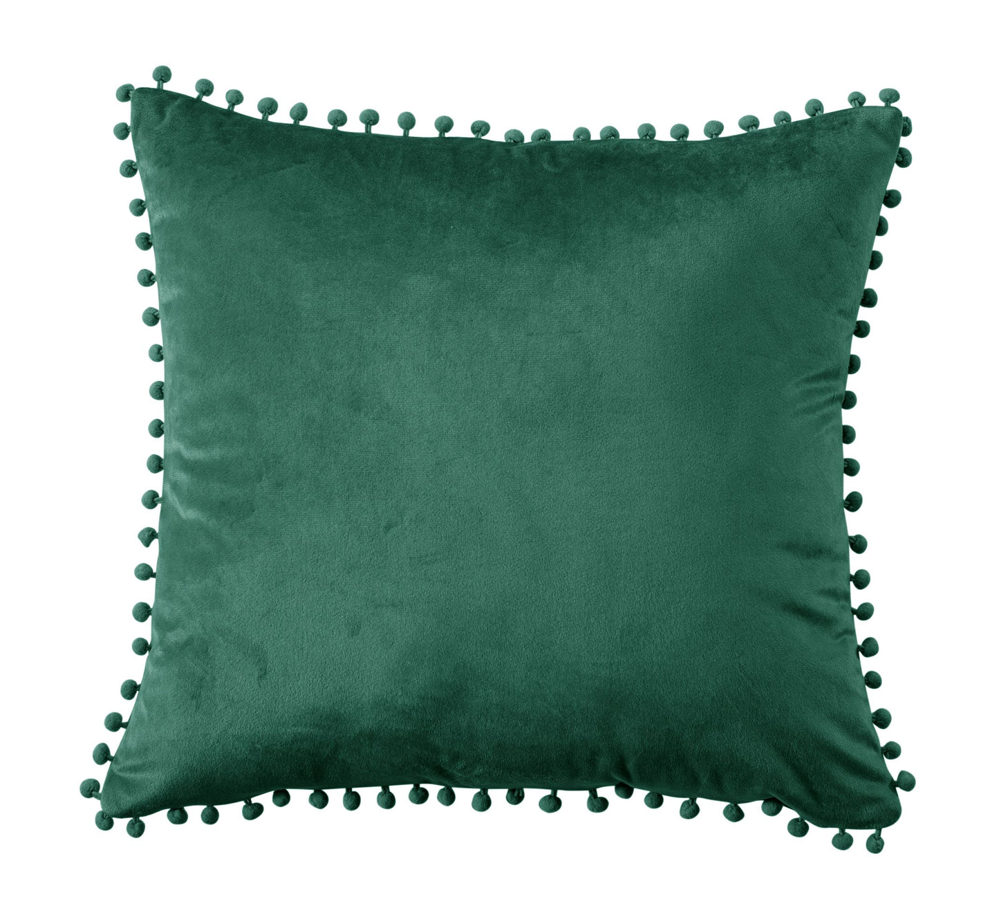 Soft Pom Pom French Velvet Cushion in Emerald Green