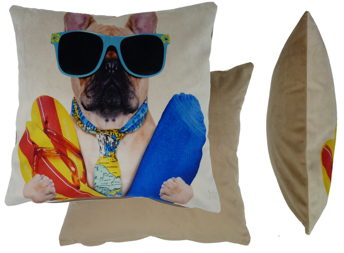 Frenchy Surf Dog Colourful Cushion Cover
