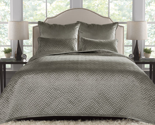 French Velvet Stitched Design Bedspread Taupe