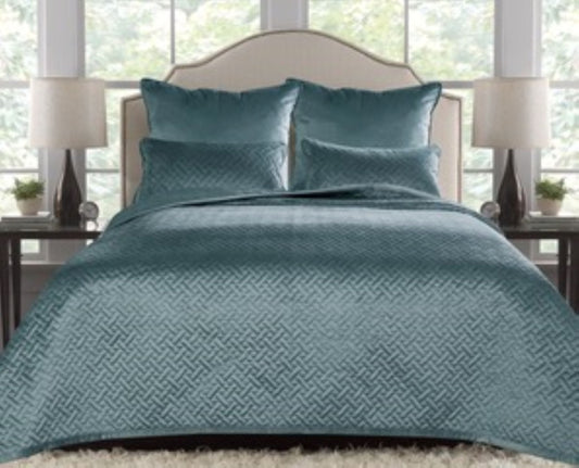 French Velvet Stitched Design Bedspread Teal