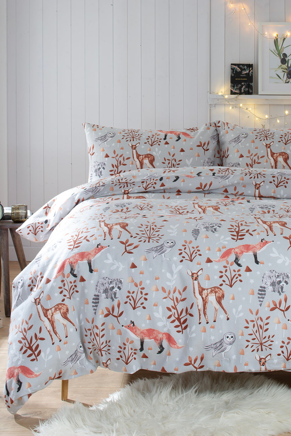 Brushed Cotton Winter Wildlife Duvet Set in Grey