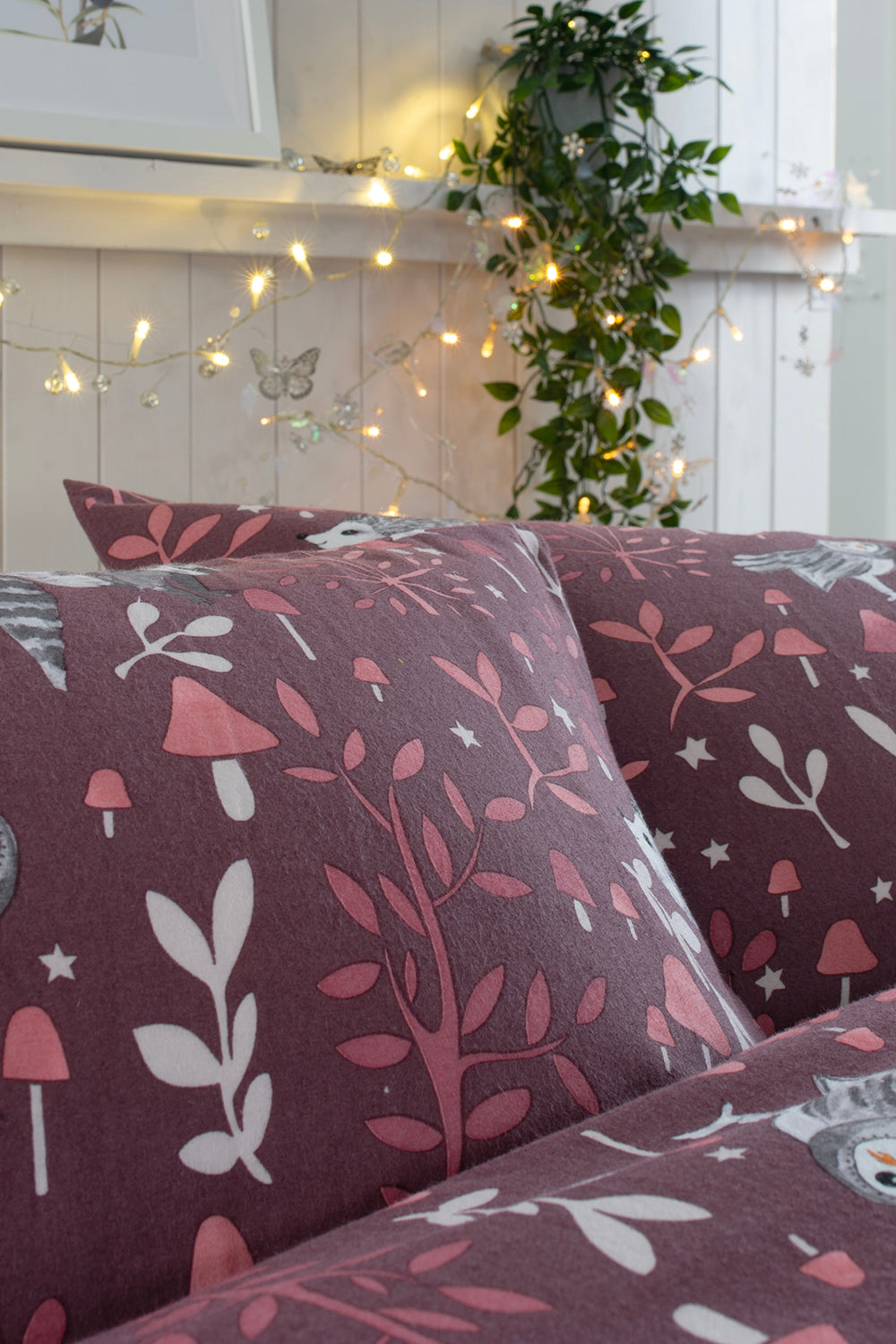 Brushed Cotton Woodland Toadstool Duvet Set in Plum