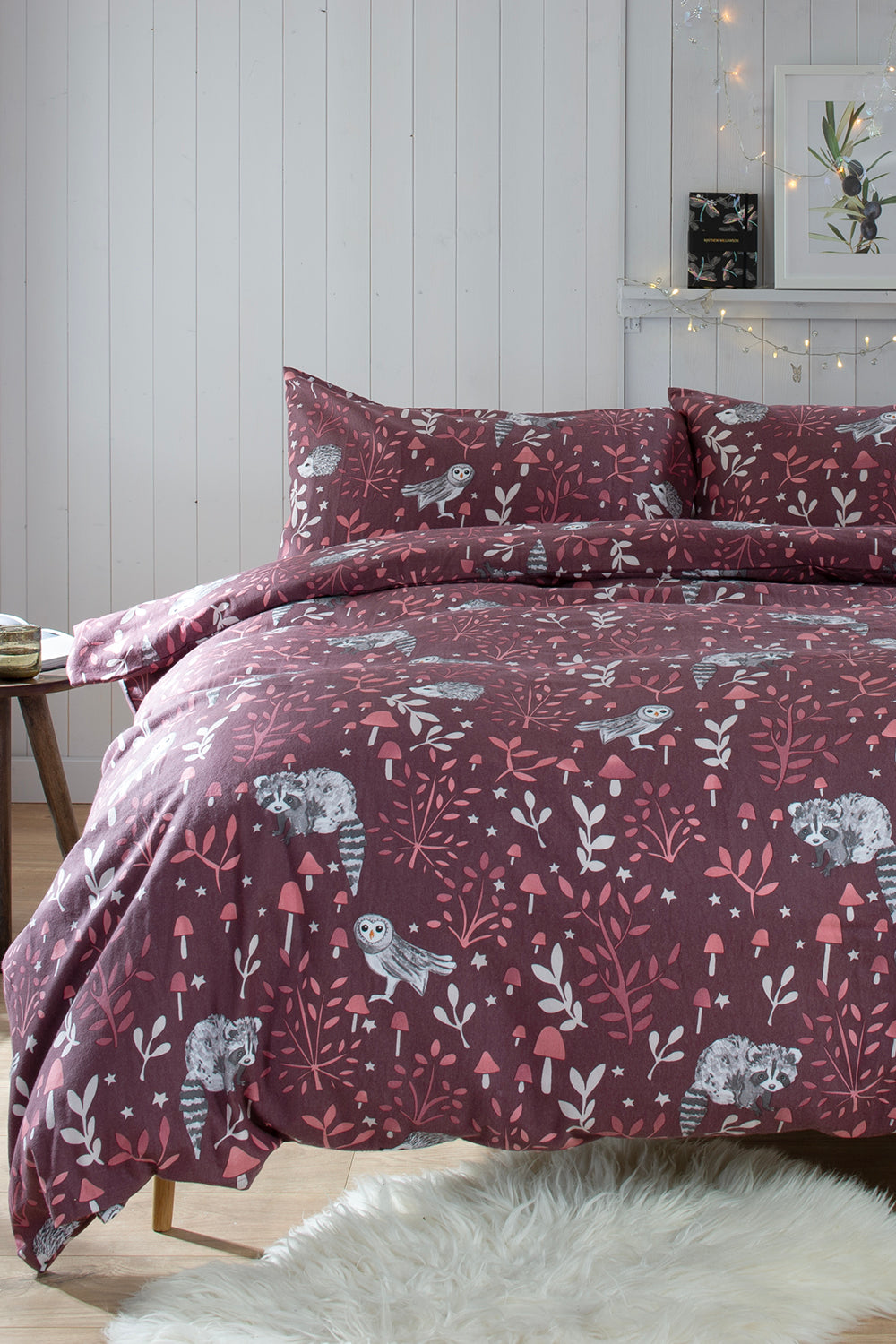 Brushed Cotton Woodland Toadstool Duvet Set in Plum