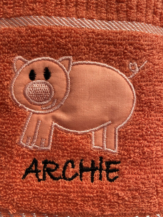 'Archie' Pig Tea Kitchen Towel Terracotta