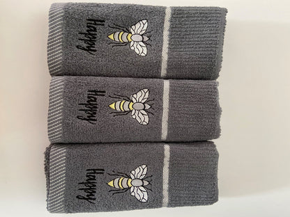 Bee Happy Tea Kitchen Towel in Grey