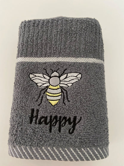 Bee Happy Tea Kitchen Towel in Grey