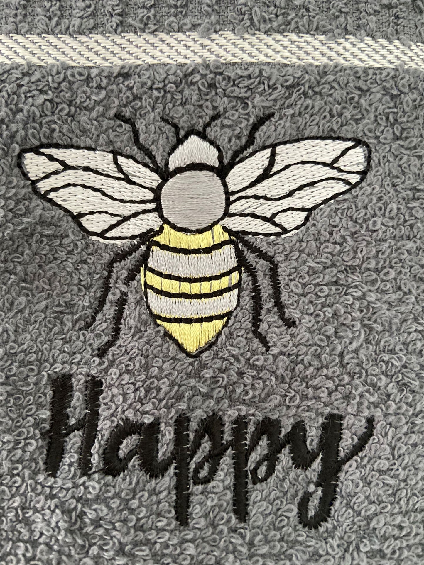 Bee Happy Tea Kitchen Towel in Grey