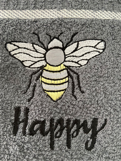 Bee Happy Tea Kitchen Towel in Grey