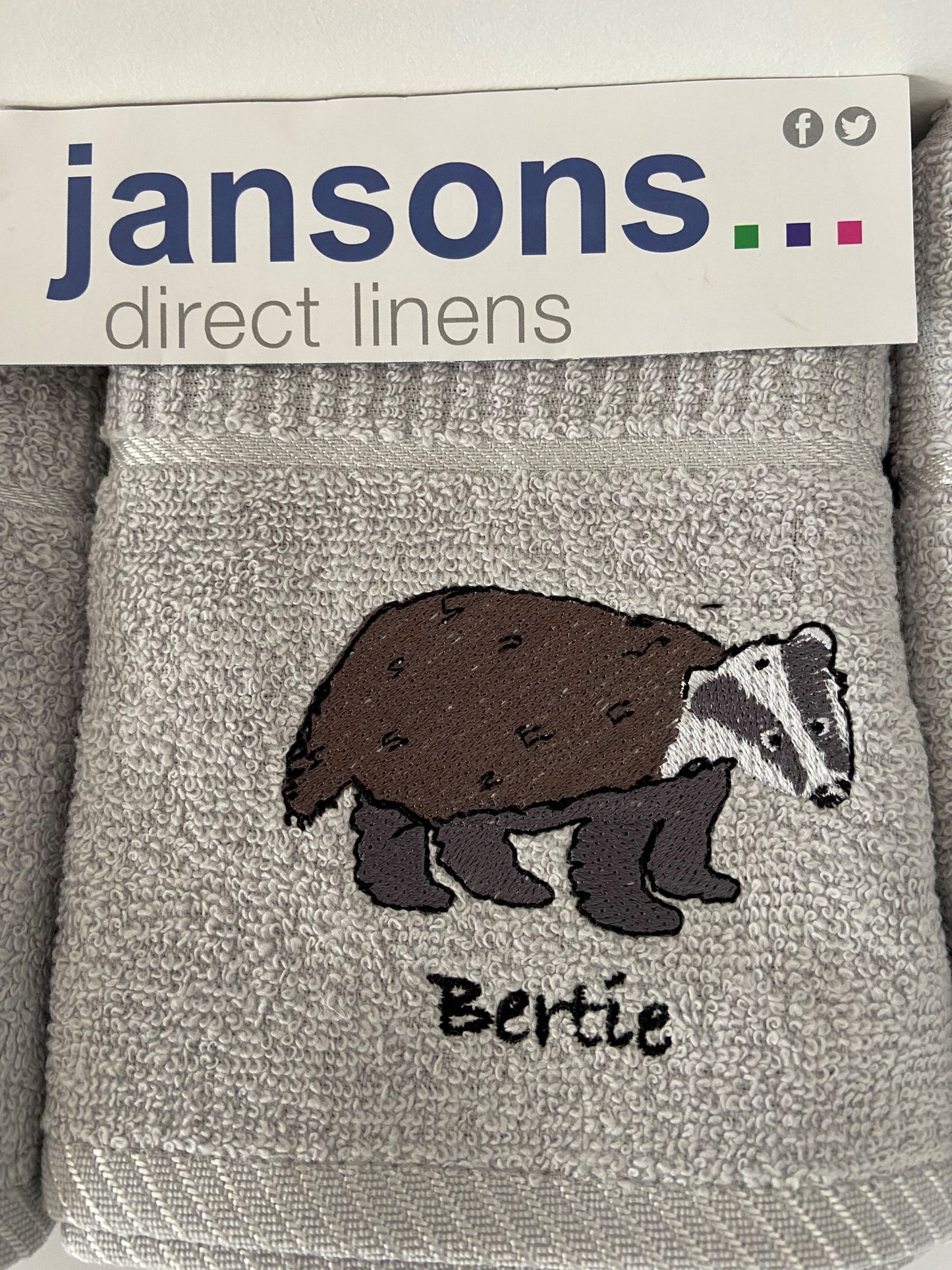 Bertie Badger Design Tea Kitchen Towel Grey