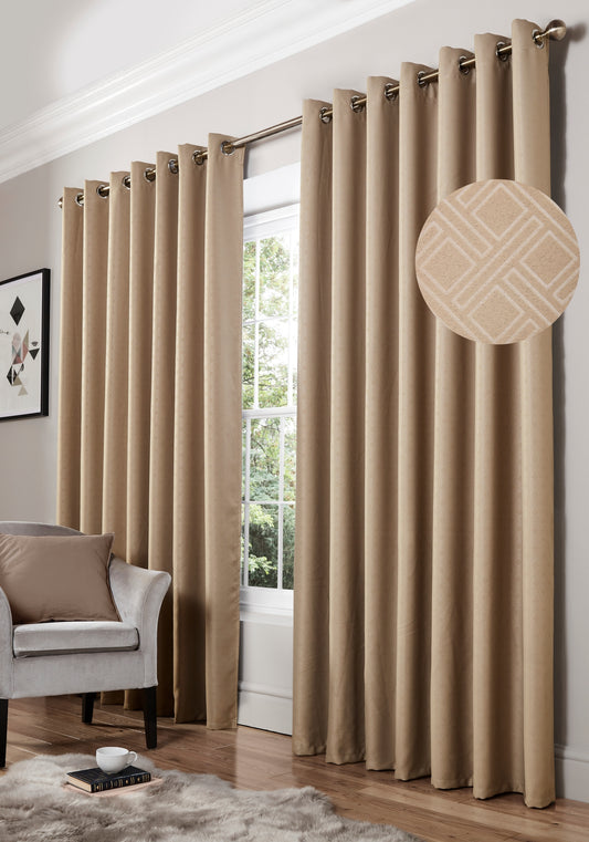 Diamond Design Blackout Eyelet Curtains Mink