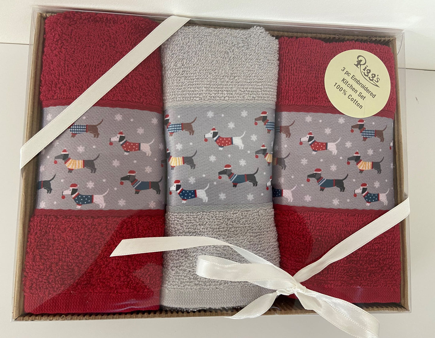 Xmas Dachshunds Gift Box Tea Kitchen Towels