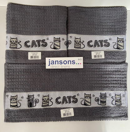 Cats Tea Kitchen Towel Grey