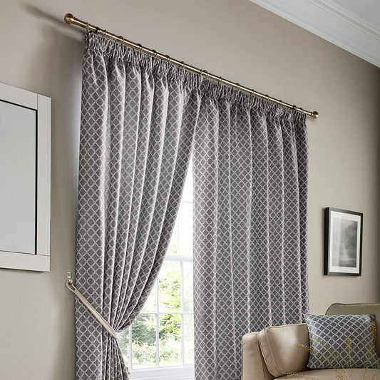 Latte Jacquard Pencil Pleat Curtains