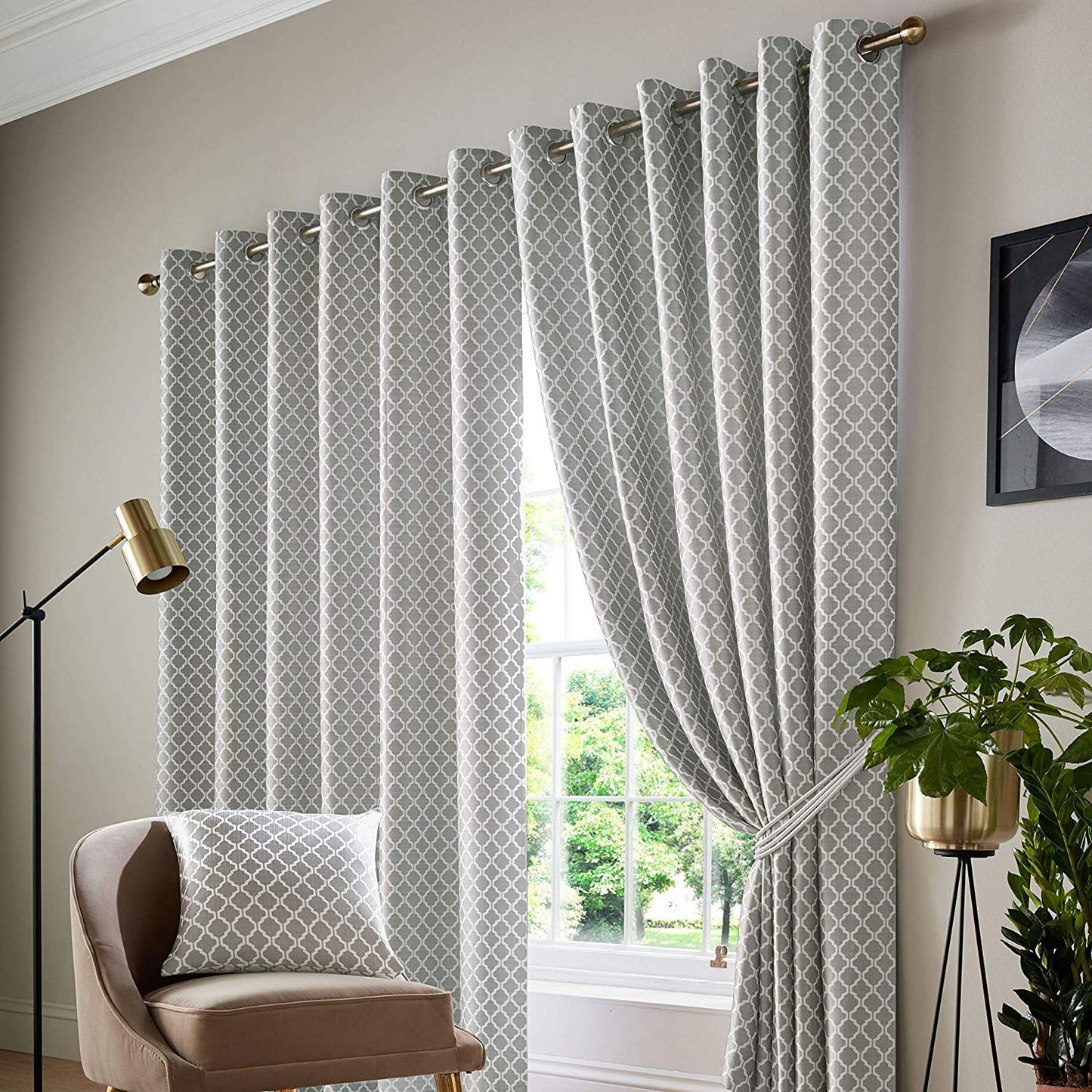 Silver Grey Jacquard Eyelet Curtains