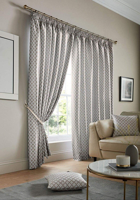 Silver Grey Jacquard Pencil Pleat Curtains