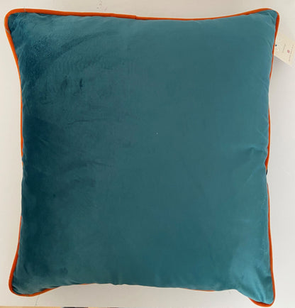 Soft Velvet Feel Cushion Teal & Pumpkin Orange