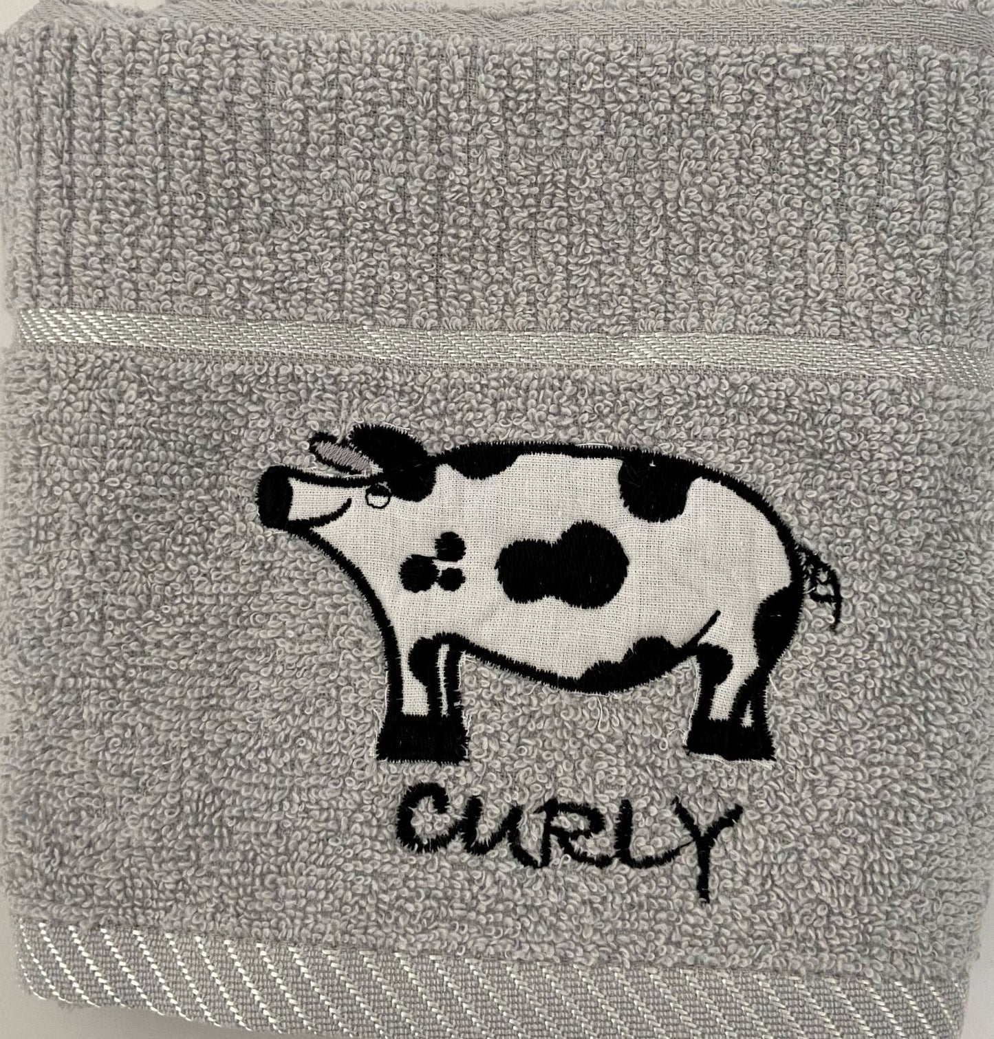 Curly Pig Tea Kitchen Towel in Silver Grey