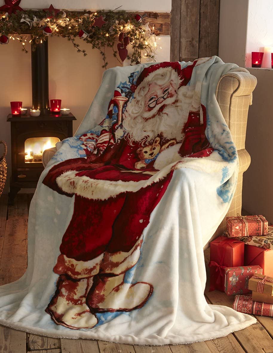 Sherpa Reverse Father Christmas Design Throw