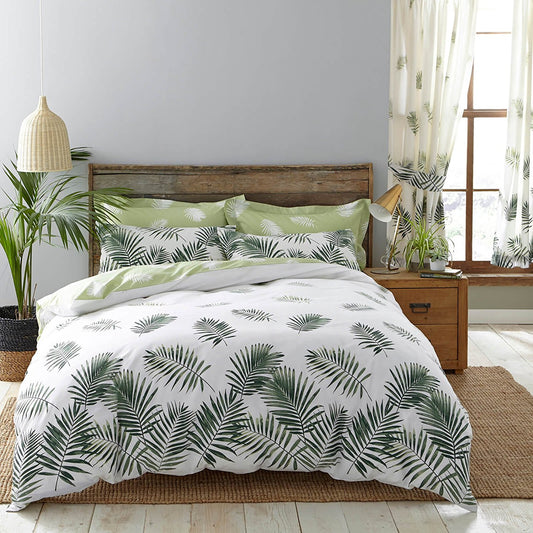 Stunning White & Green Reversible Fern Design Duvet Set