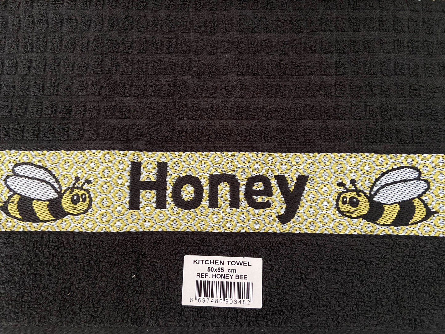 Honey Bee Tea Kitchen Towel Black