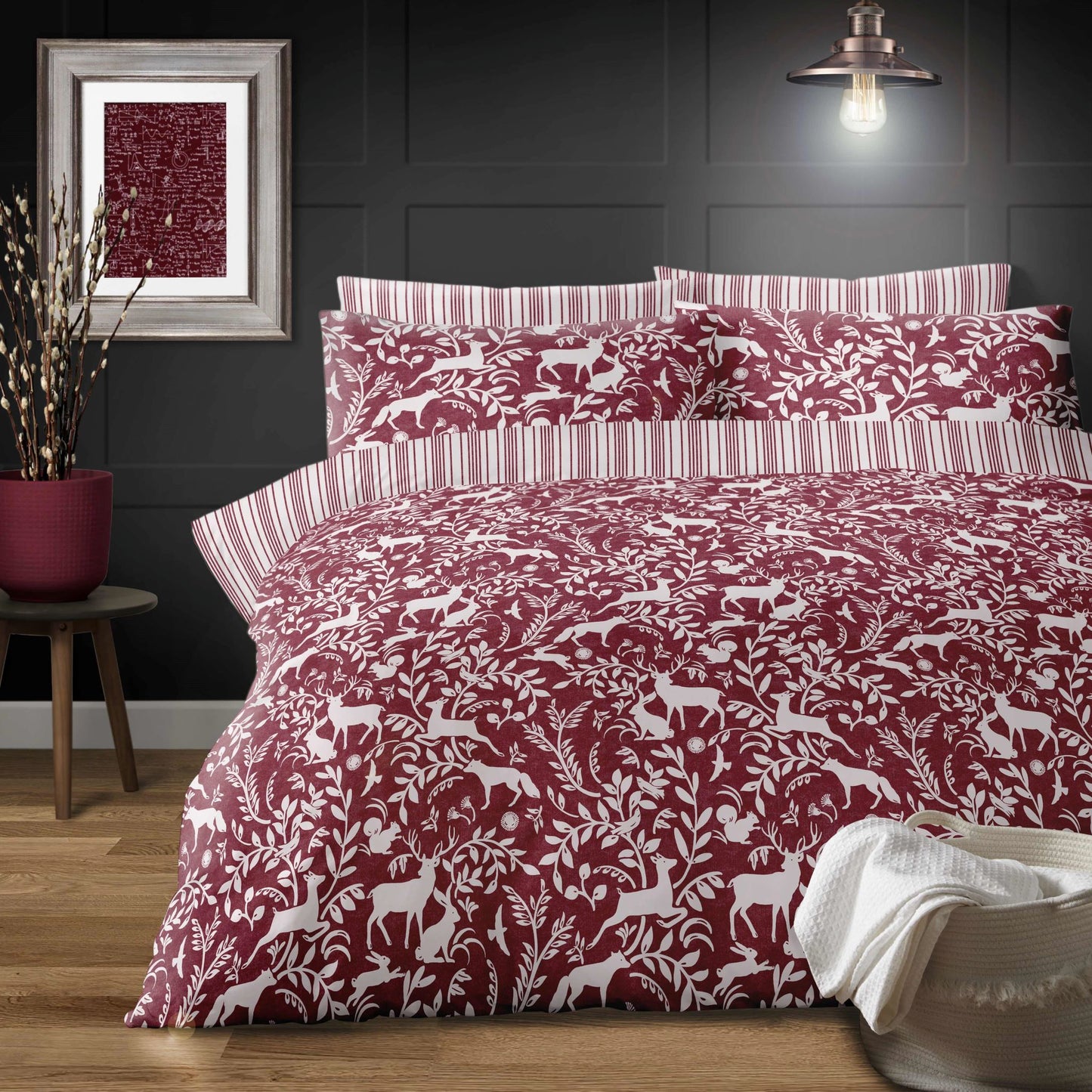 Brushed Cotton Larchwood Woodland Animal Duvet Cover Set Berry