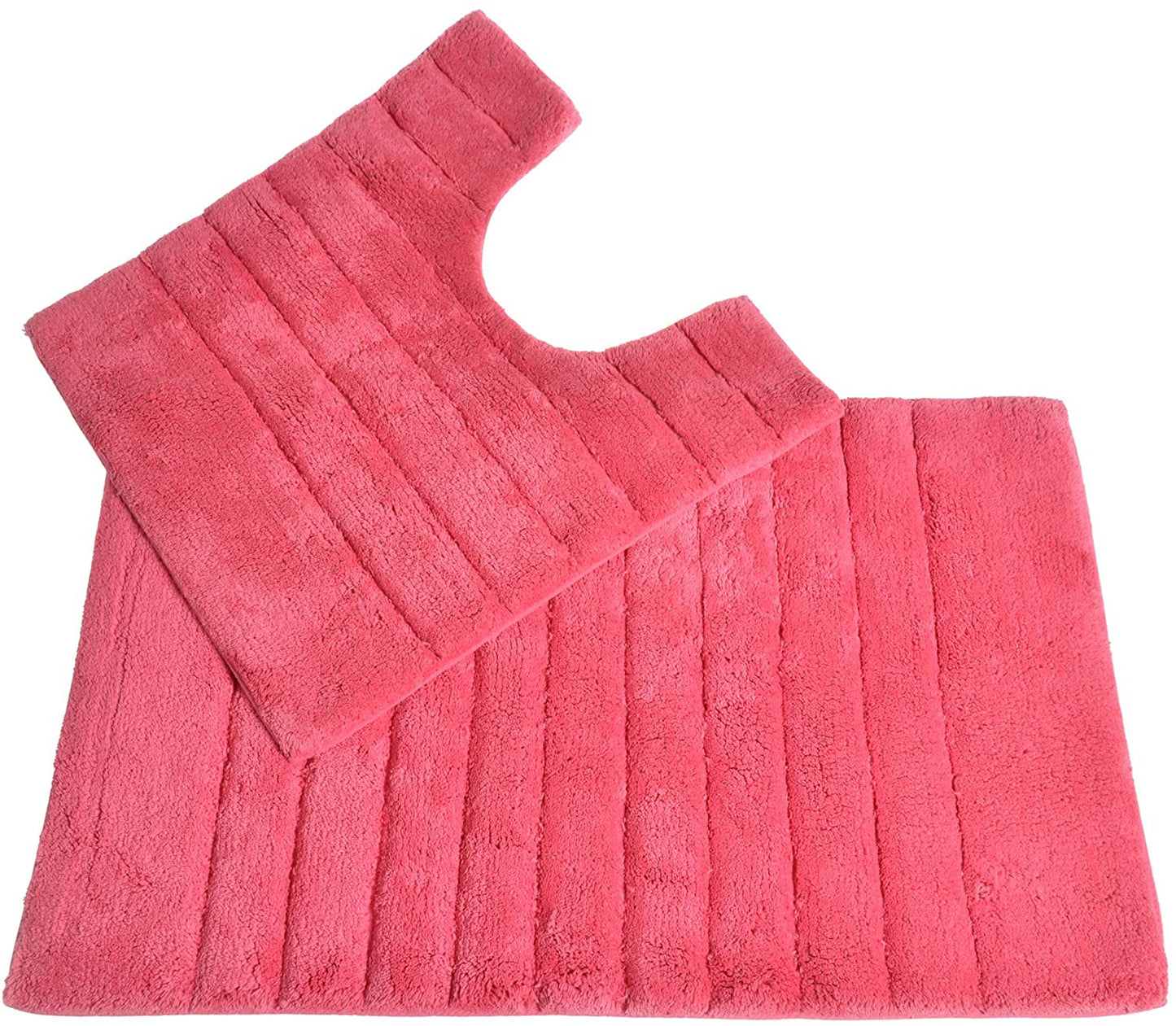 100% Cotton Two Piece Linear Rib Bath and Pedestal Mat in Hot Pink