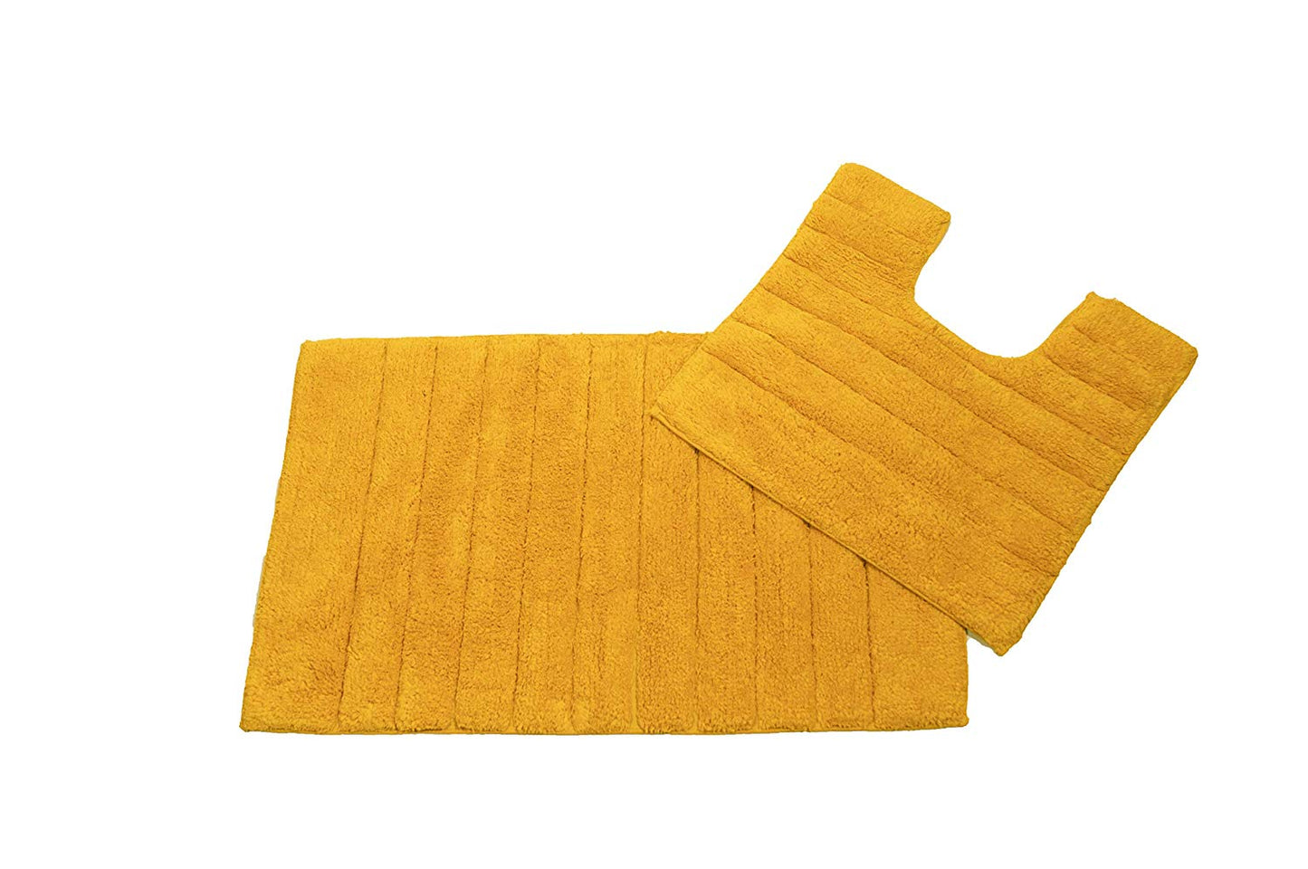 100% Cotton Two Piece Linear Rib Bath and Pedestal Mat in Mustard Yellow