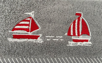 Sail Boat Design Tea Kitchen Towel Grey