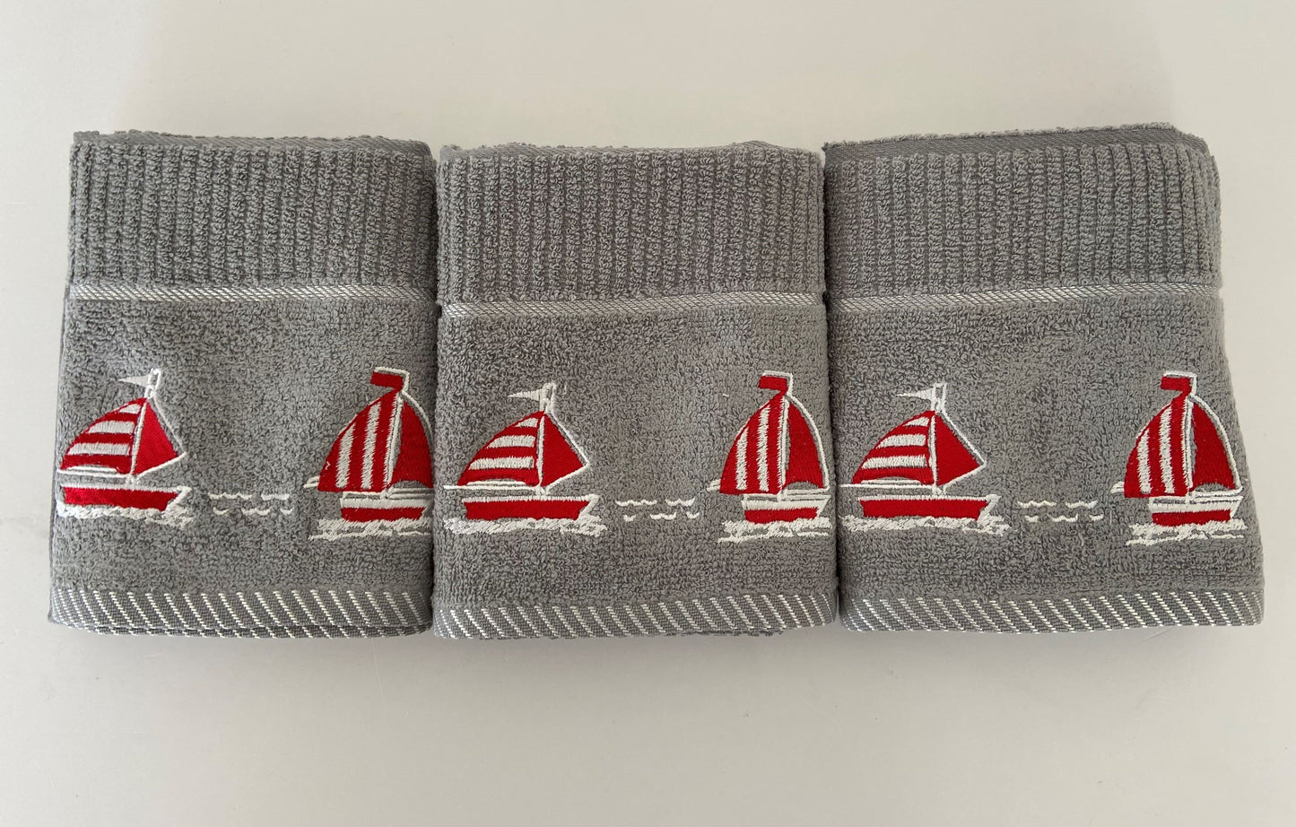 Sail Boat Design Tea Kitchen Towel Grey