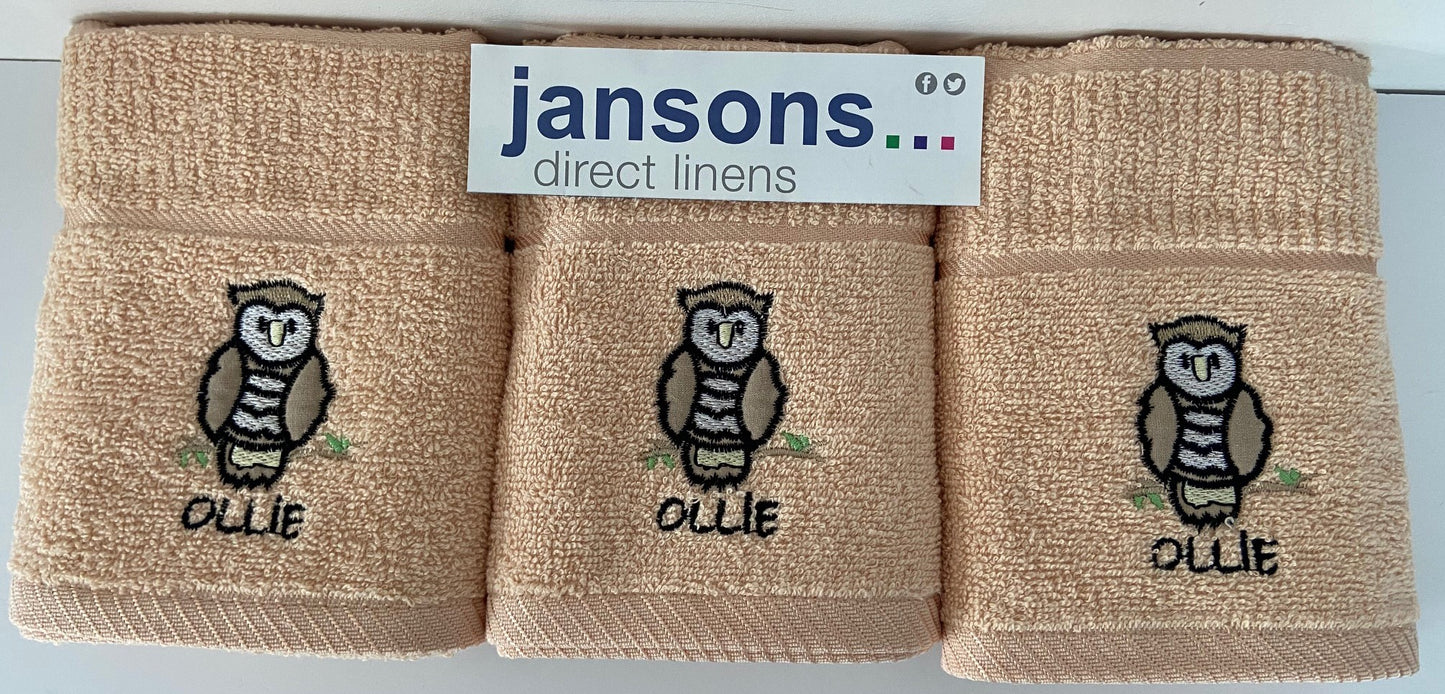 Ollie Owl Design Tea Kitchen Towel Beige