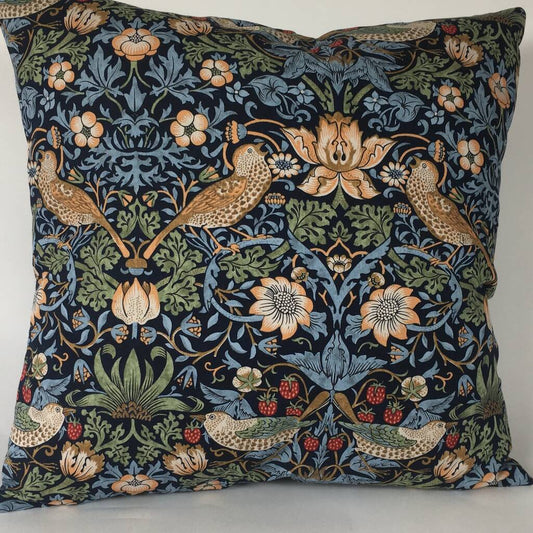 Strawberry Thief Cushion in Navy Blue