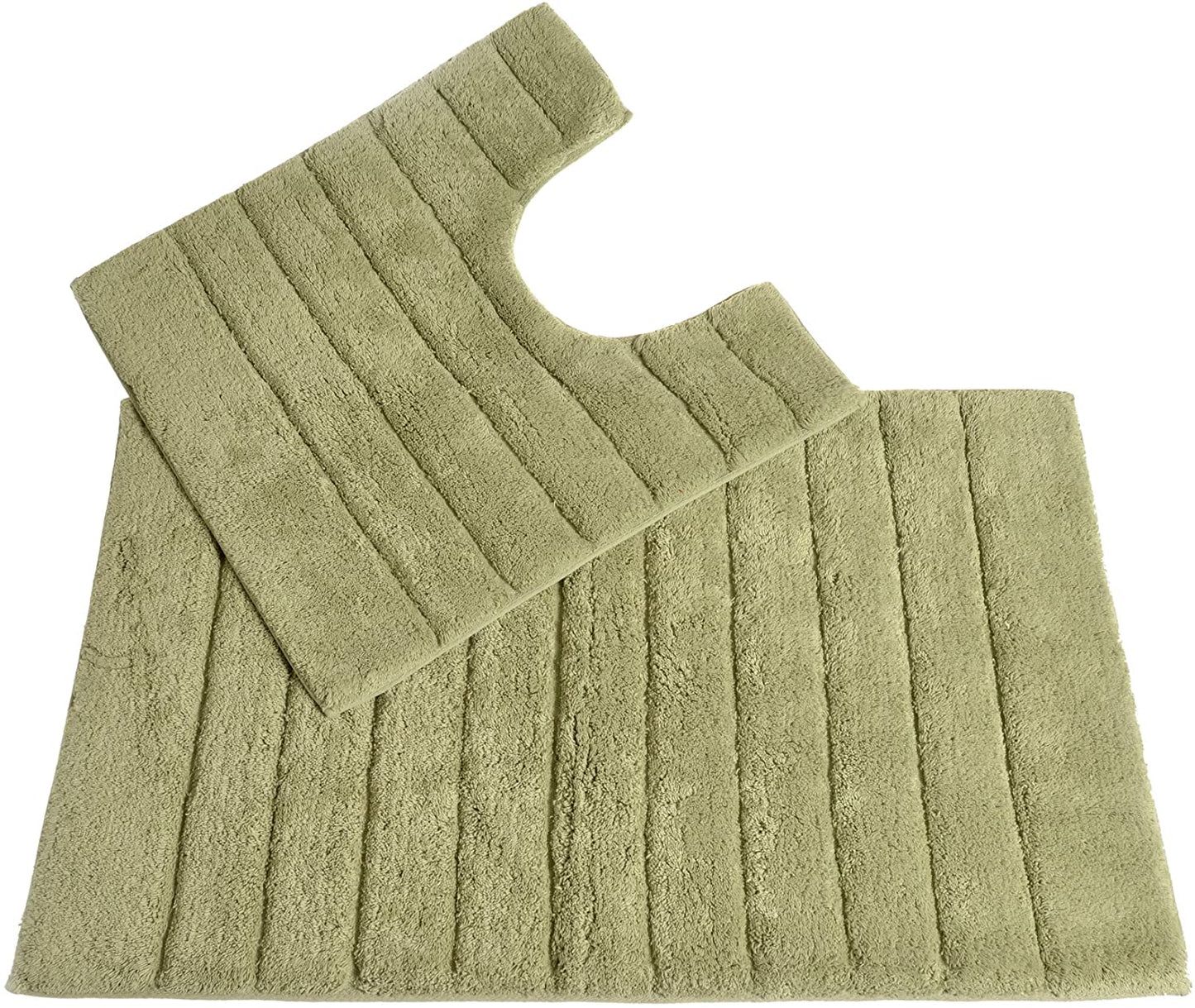 100% Cotton Two Piece Linear Rib Bath and Pedestal Mat in Sage Green