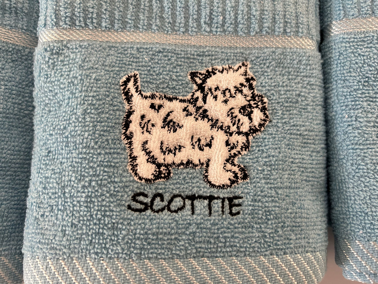 'Scottie' Dog Tea Kitchen Towel in Blue