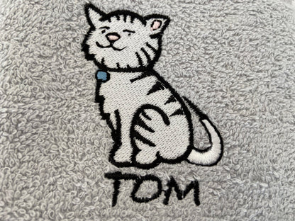 'Tom' Cat Tea Kitchen Towel in Silver