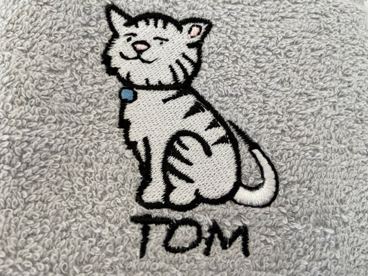 'Tom' Cat Tea Kitchen Towel in Silver