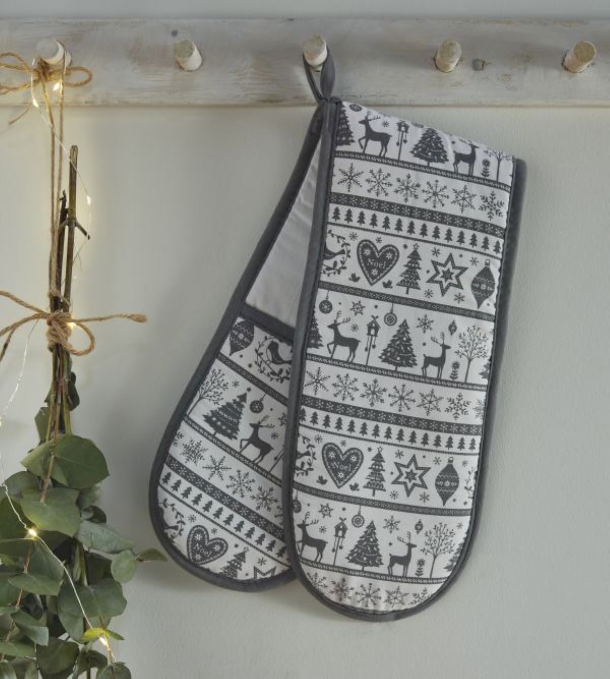 Yuletide Christmas Double oven Glove Grey