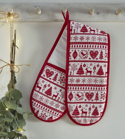 Yuletide Christmas Double oven Glove Red